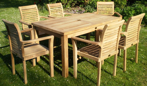 Southwold Rectangular Teak 150cm Table Set with Lovina Stacking Arm Chairs
