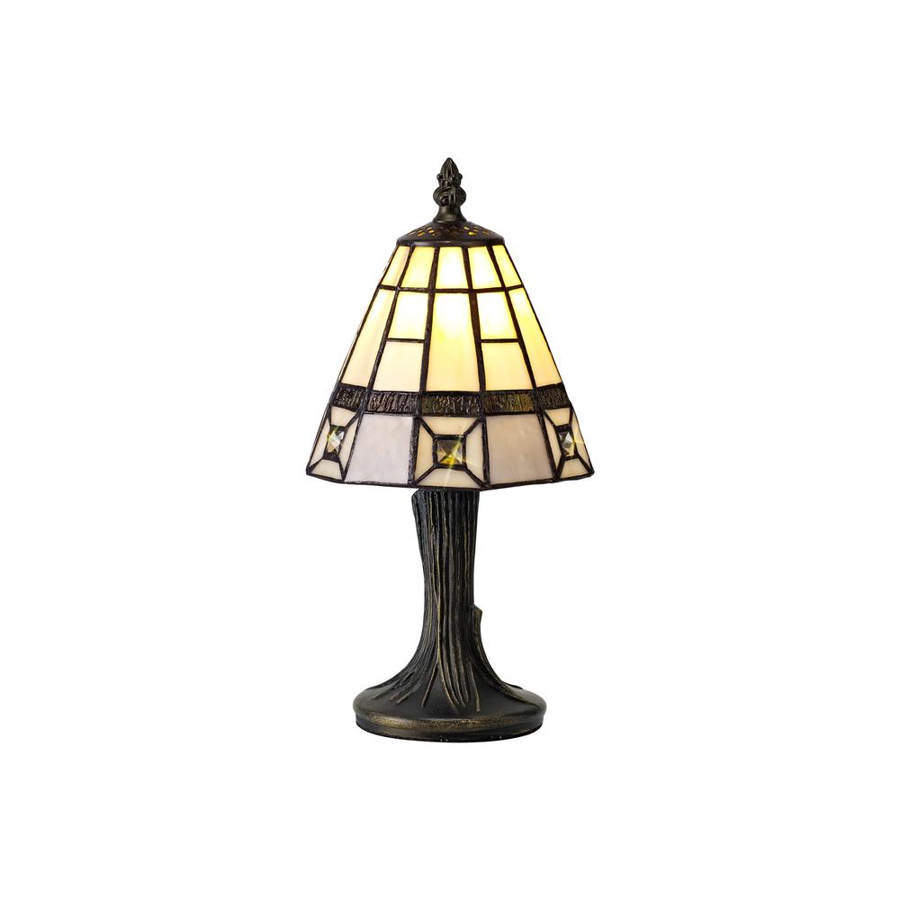 Luxuria Stained Glass Tiffany Table Lamp 1xE14 Cream/Grey/Clear Crystal Shade