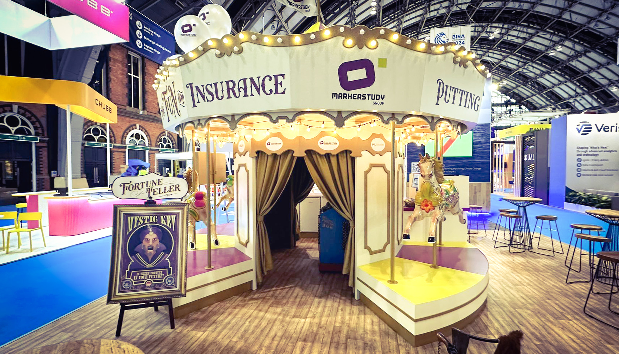 Opus 3 Events Ltd install a Movetech UK turntable to assist in creating Markerstudy Group&rsquo;s exhibition stand to put &lsquo;The Fun into Insurance&rsquo; at The BIBA 2024 Conference