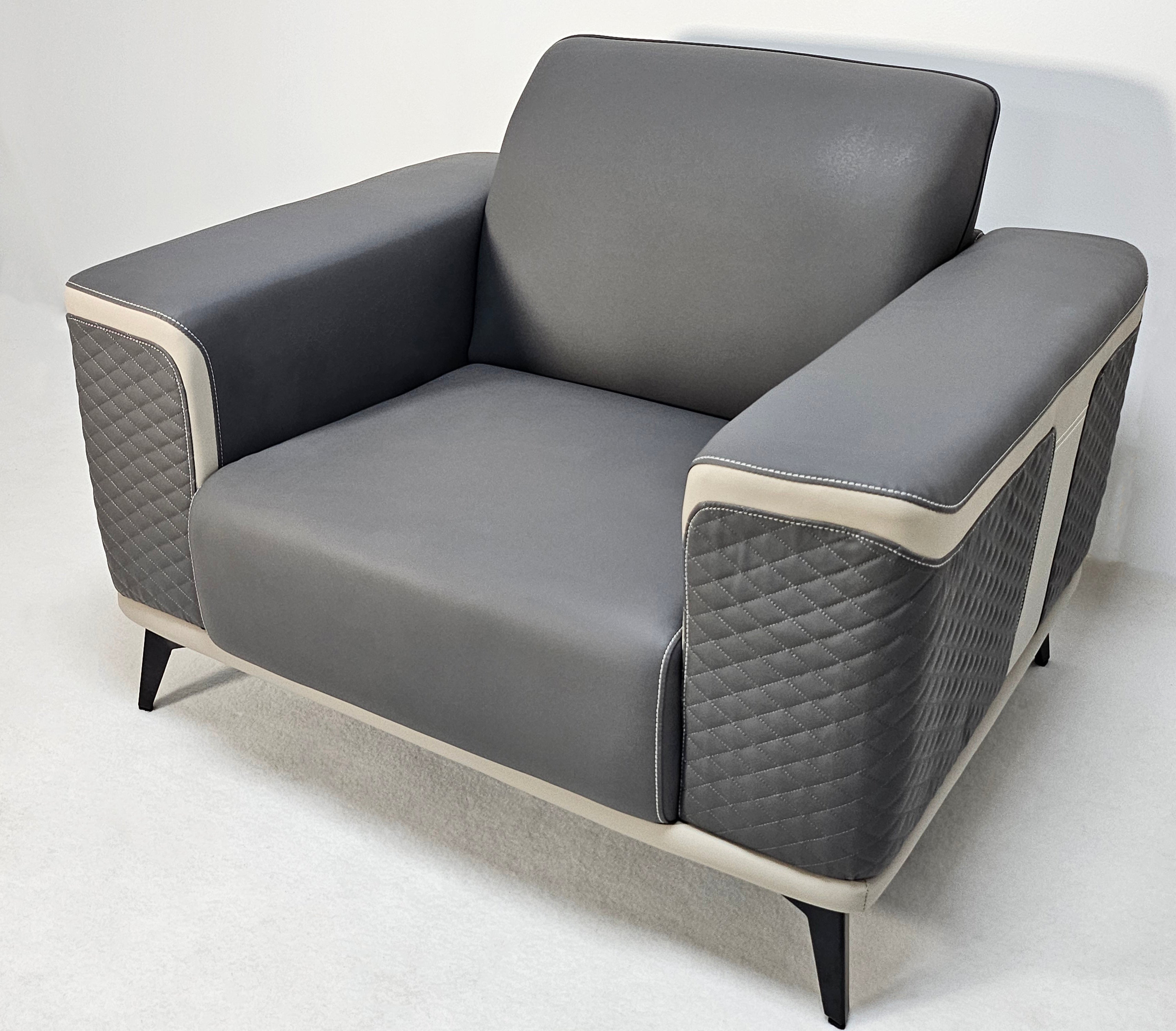 Modern Grey Leather with Cream Leather Trim Sofa - One and Triple Seat Available - JF119 North Yourkshire