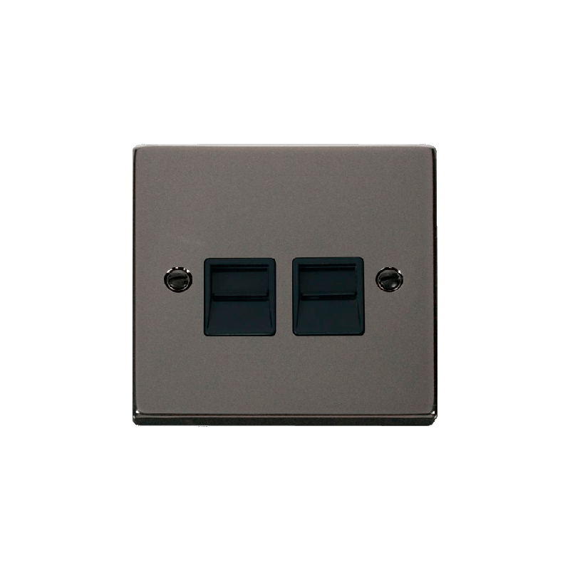 Click Deco Twin Telephone Socket Outlet Secondary Black Nickel Insert Black