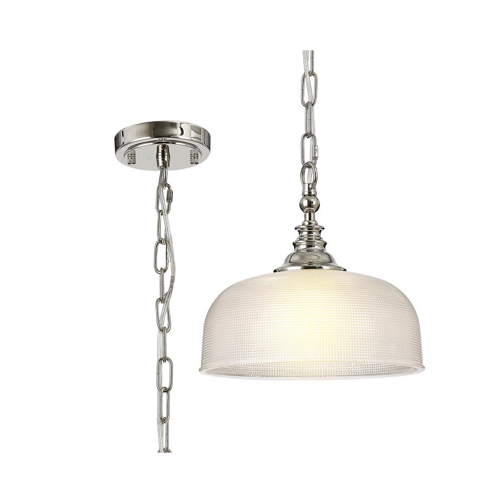 Luxuria Toussenel 27cm Flush/Single Pendant Light Adjustable E27 Polished Nickel/Prismatic Glass