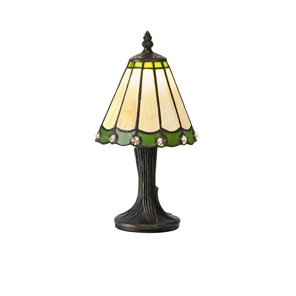 Luxuria Sleek Tiffany Table Lamp 1xE14 Cream/Green/Clear Crystal Shade