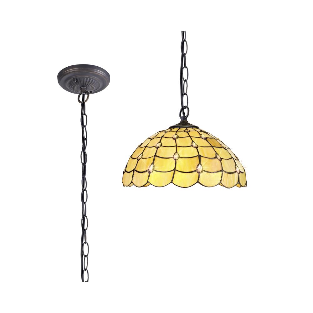 Luxuria Luna 1 Light Downlighter Pendant E27 With 40cm Tiffany Shade Beige/Clear Crystal/Aged Antique Brass