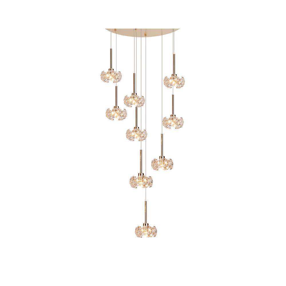 Luxuria Paramount 50cm 9 Light G9 Universal 2.5m Round Multiple Pendant And Crystal Shade French Gold