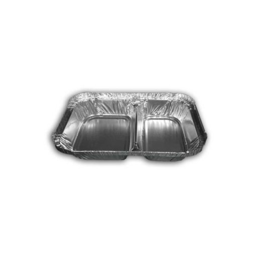 2 Compartment Foil Container 8'' x 5.5'' x 1''' - 328'' Quantity 500 For Catering Hospitals