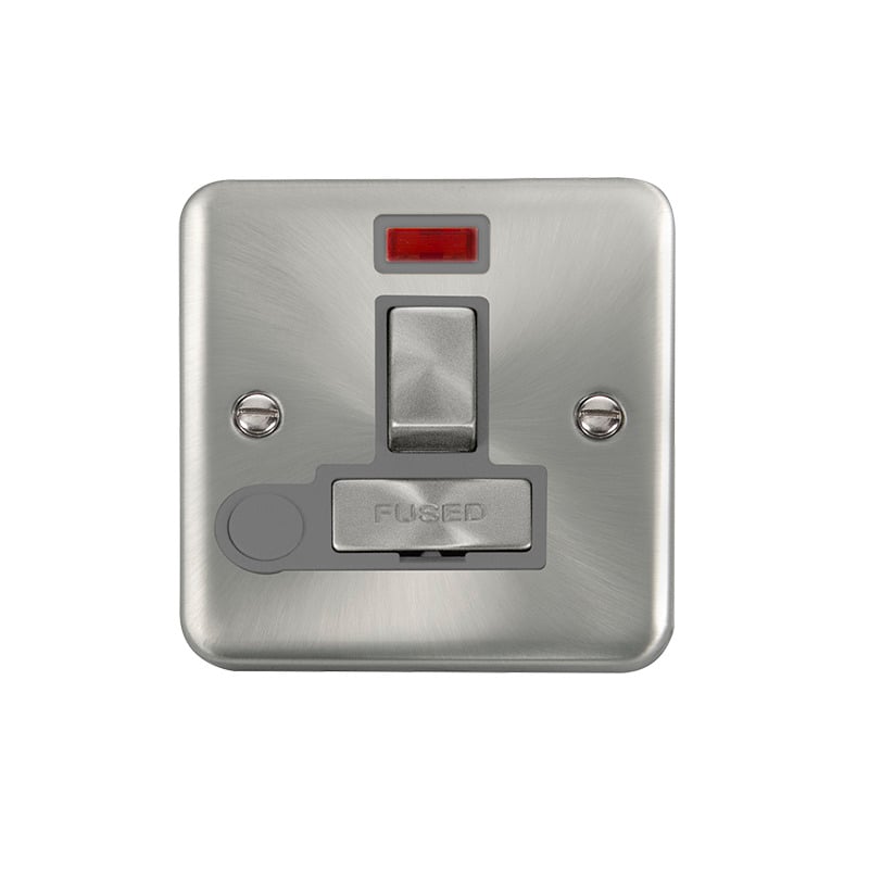 Click Deco Plus Switched Fused Spur Satin Chrome Grey Inserts Neon Light + Flex Outlet