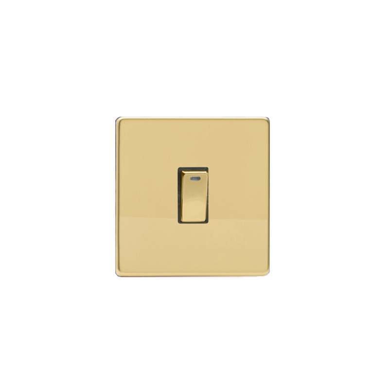 Varilight Screw Less 20A DP Switch + Neon Polished Brass