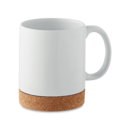 CERAMIC POTTERY CORK MUG 280 ML in White.