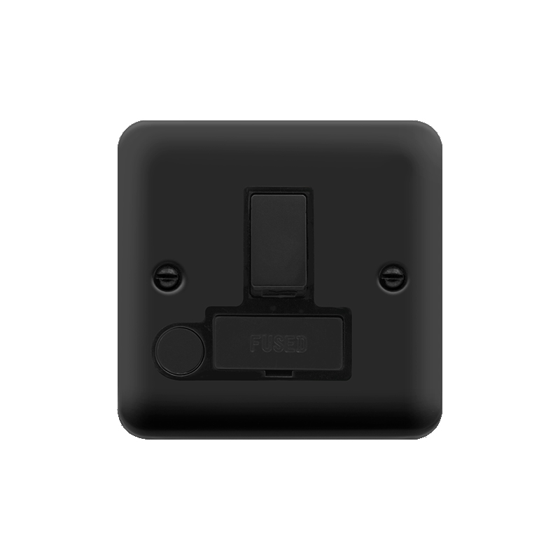 Click Deco Plus Switched Fused Spur Matt Black Black Inserts Flex Outlet