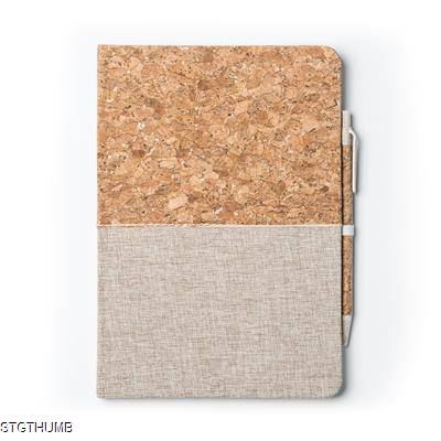 ROBIN A5 NOTE BOOK with Hard Covers in Cork & Cotton.