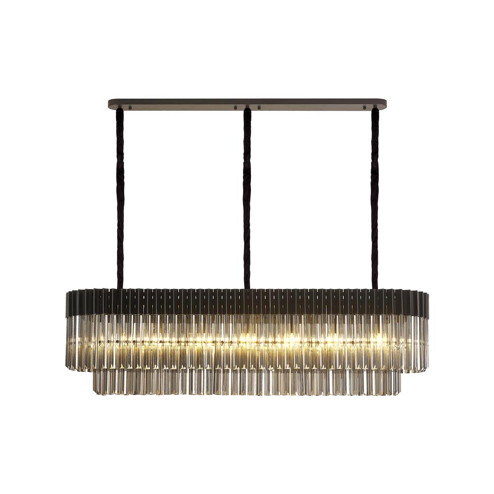 Luxuria Osiris 150x40cm Linear Pendant Rectangle 7 Light E14 Matt Black / Smoke Sculpted Glass