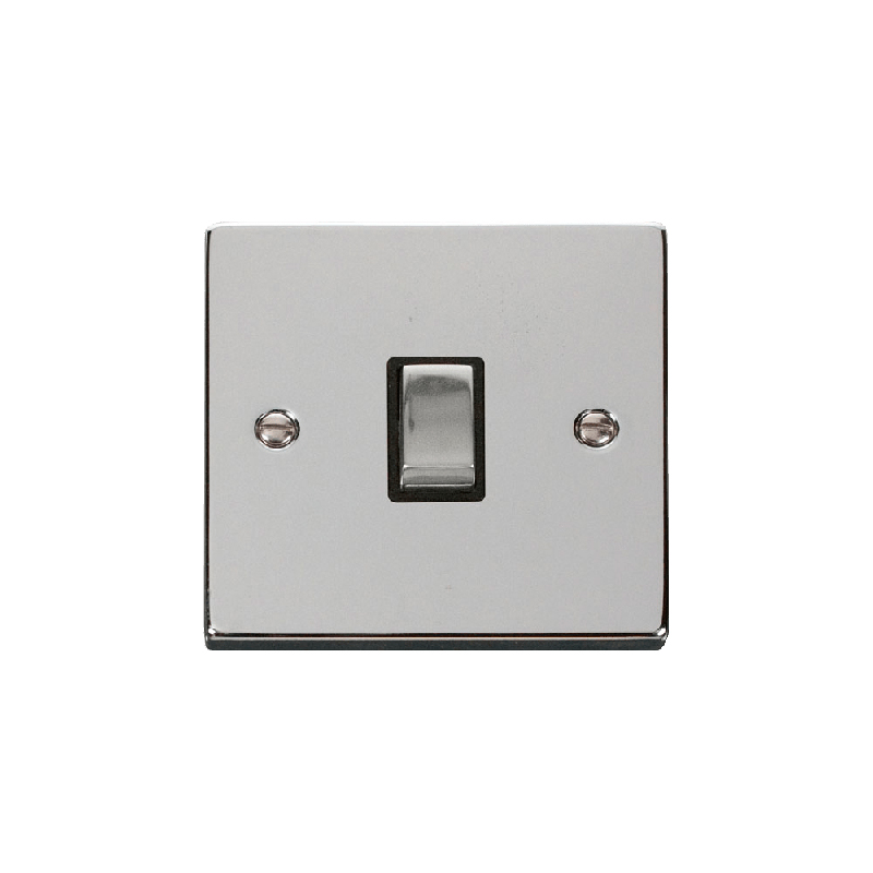 Click Deco 20A 1 Gang Double Pole 'Ingot' Switch Polished Chrome Insert Black