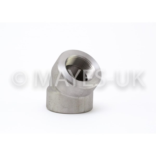 1/2" 3000 (3M) BSPT           
45° Elbow
A182 316/316L Stainless Steel
Dimensions to ASME B16.11