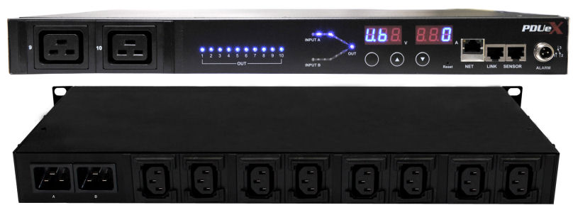 KWX-ATS16A8x2-H1C20 KWX 19&#34; PDU 2 x Inputs C20 16A to 8xC13 &#43; 2xC19 Rack mount Automatic Transfer Switch (8-12 ms Switching ) (KWX ATS). With bar unit remote monitoring KWX-N1 Range