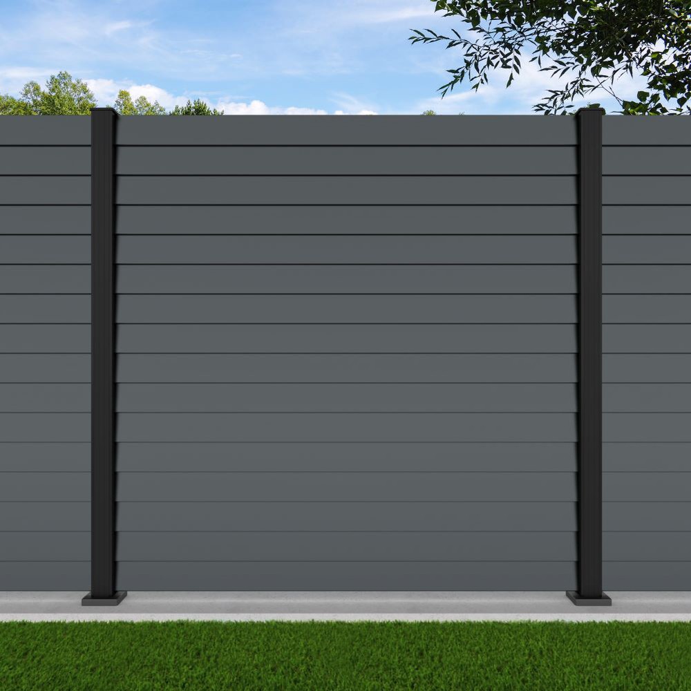 1.8m Louvre Fence Basalt Grey -Black Sand Bolt Down Posts - Metre Price