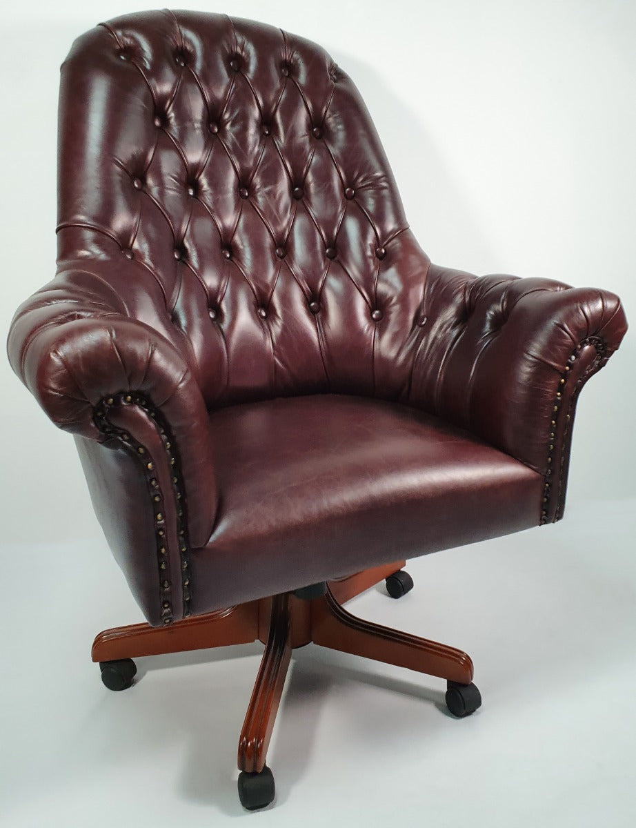 Traditional Genuine Brown Leather Chesterfield Office Chair - K208 Near Me