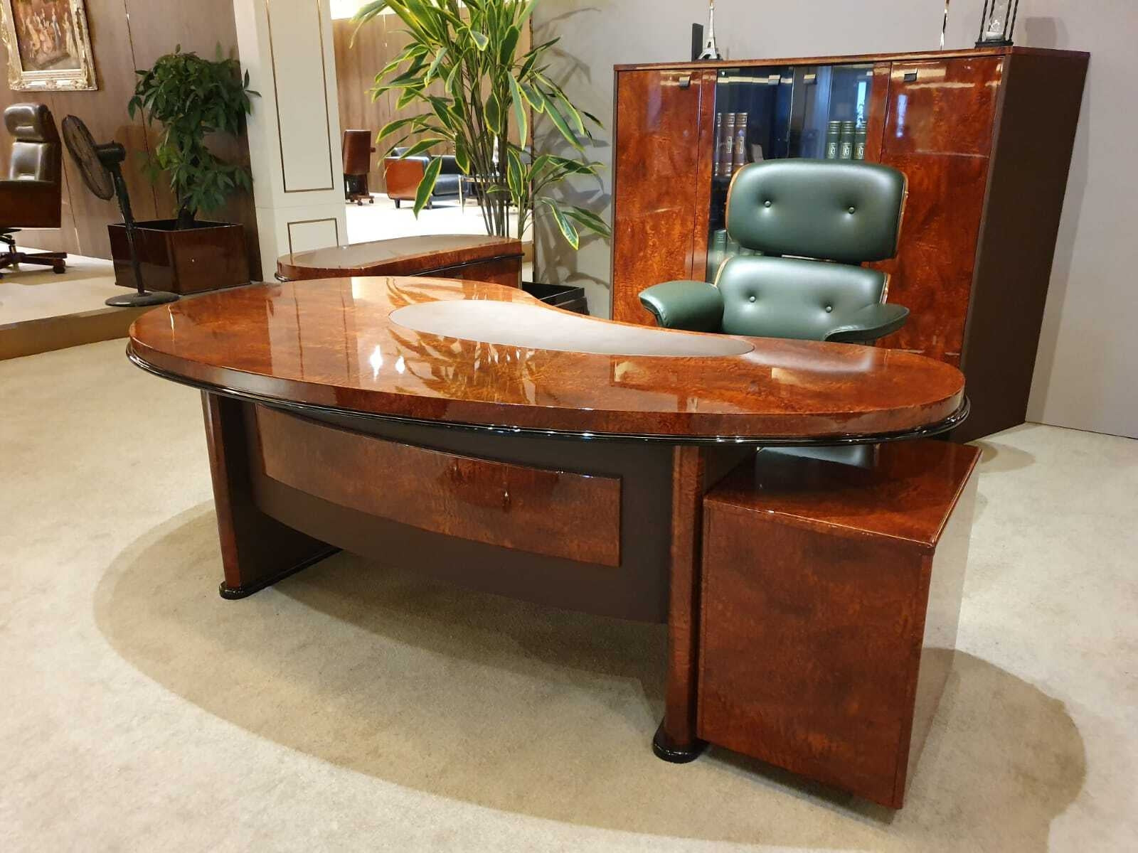 Specialisting In Executive High Gloss Walnut Veneer Office Desk With Dark Brown Leather - DES-2401 -2100mm Near Me