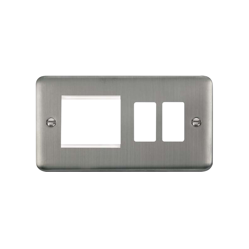 Click Deco Plus 2G GridPro Frontplate With Twin Aperture Stainless Steel