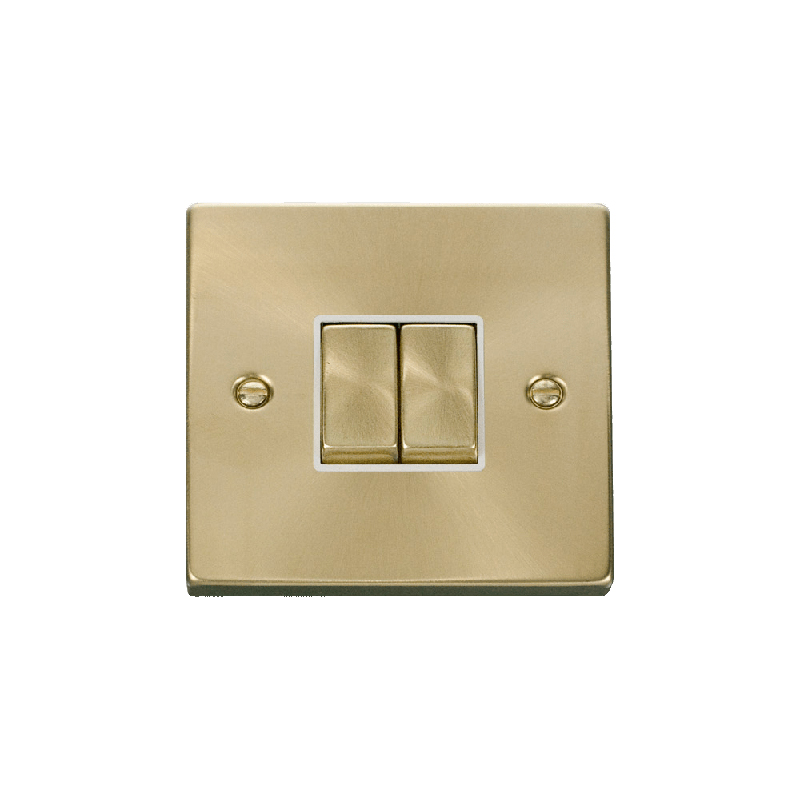 Click Deco 2 Gang 2 Way Ingot 10AX Switch Satin Brass White Inserts