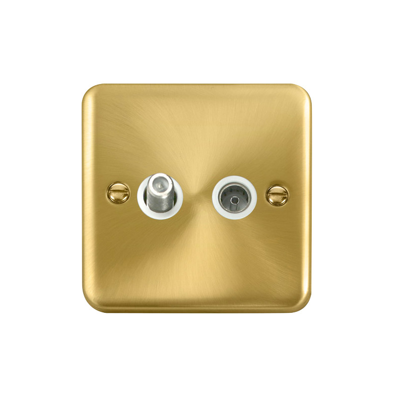 Click Deco Plus Twin Non-Isolated Satellite & Non-Isolated Coaxial Outlet Satin Brass White Inserts