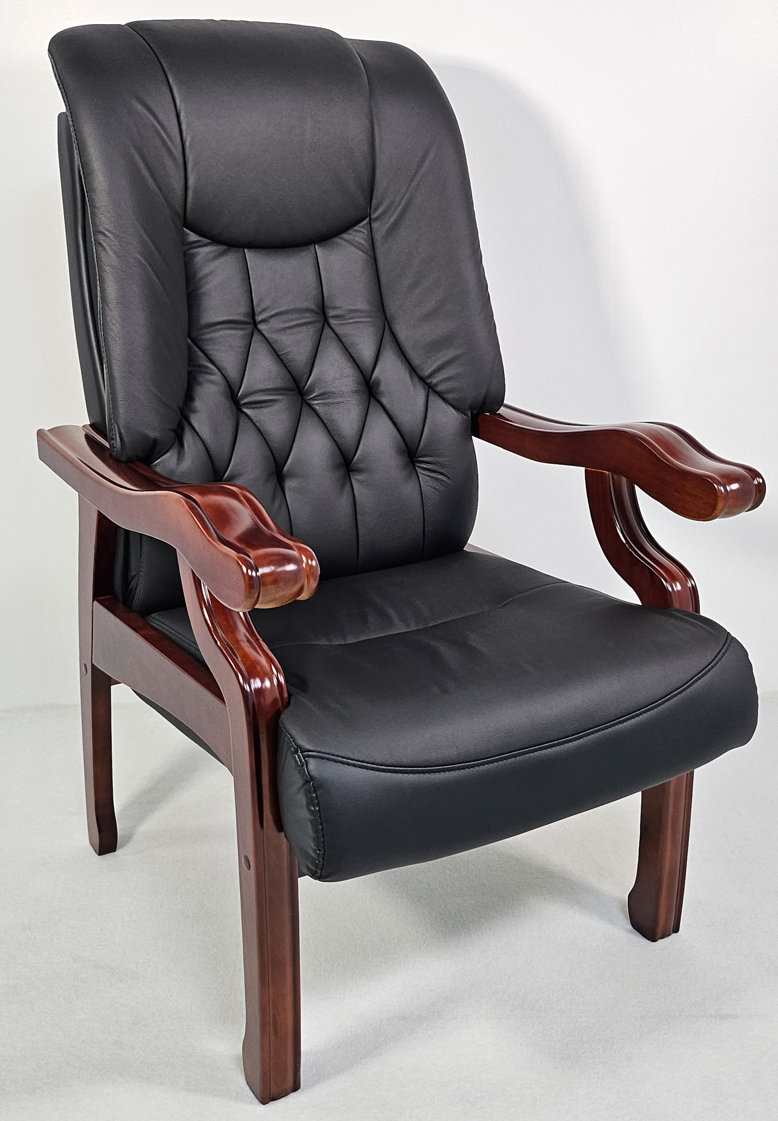 Providers Of Traditional Black Genuine Leather Visitor Chair with Walnut Frame - A31 Near Me