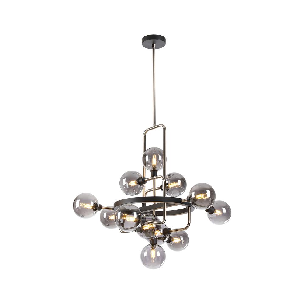 Luxuria Casablanca 78cm Fixed Pendant 12 Light G9 Graphite / Satin Nickel / Smoke Glass