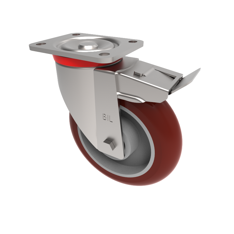 Ergonomic Polyurethane Plate Swivel Castor Brake 150mm 575kg Load