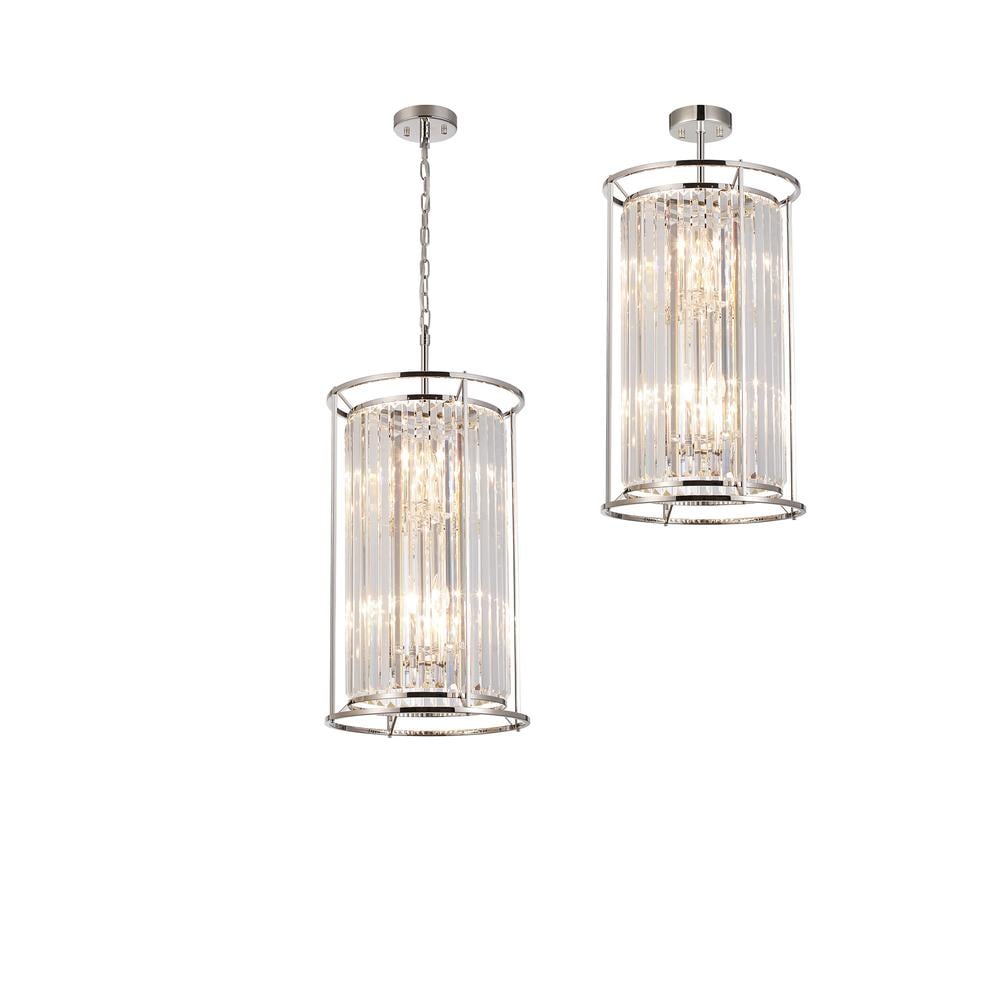 Luxuria Pantheon 36cm 2 Tier Pendant 3+3xE14 Polished Nickel / Clear