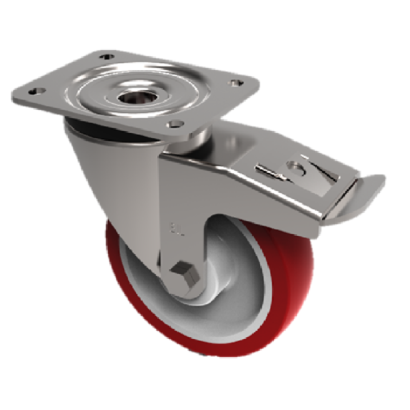 Polyurethane Nylon Plate Swivel Castor Brake 125mm 200kg Load