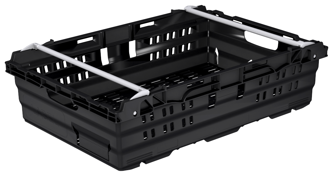 400x300x185 Bale Arm Crate-Black 15Ltr - Packs of 14 Plastic Crates For Food Distribution