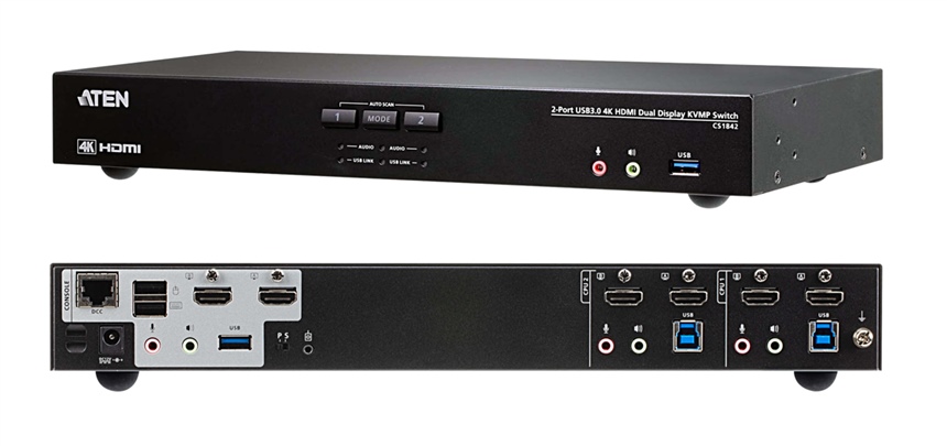 CS1842 - Aten - KVM - 2 Port USB 3.0 4K KVM, with HDMI, Dual Display, Desktop KVMP&#8482; Switch