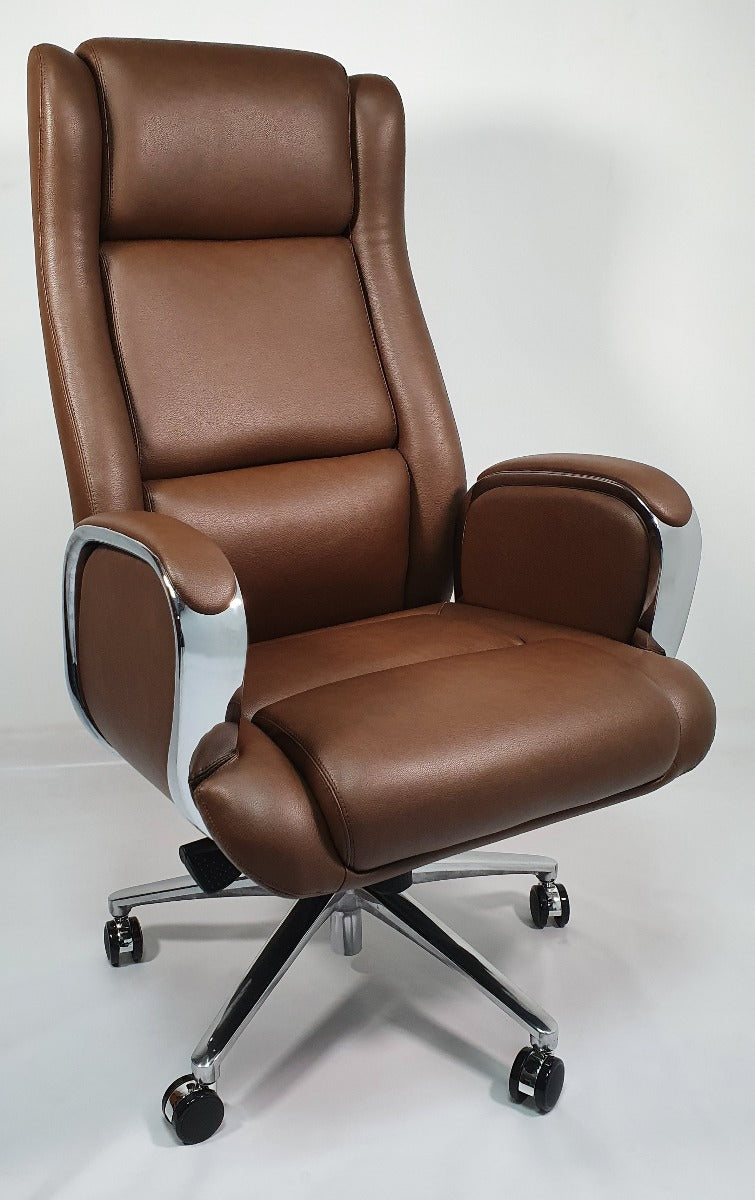 Providers Of Brown Leather Executive Office Chair with Chrome Trimmed Arms - J1201