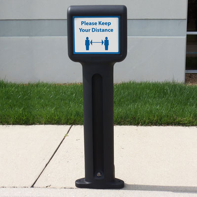 Market Leaders Of Infomaster&#8482; Bollard with Social Distancing Sign