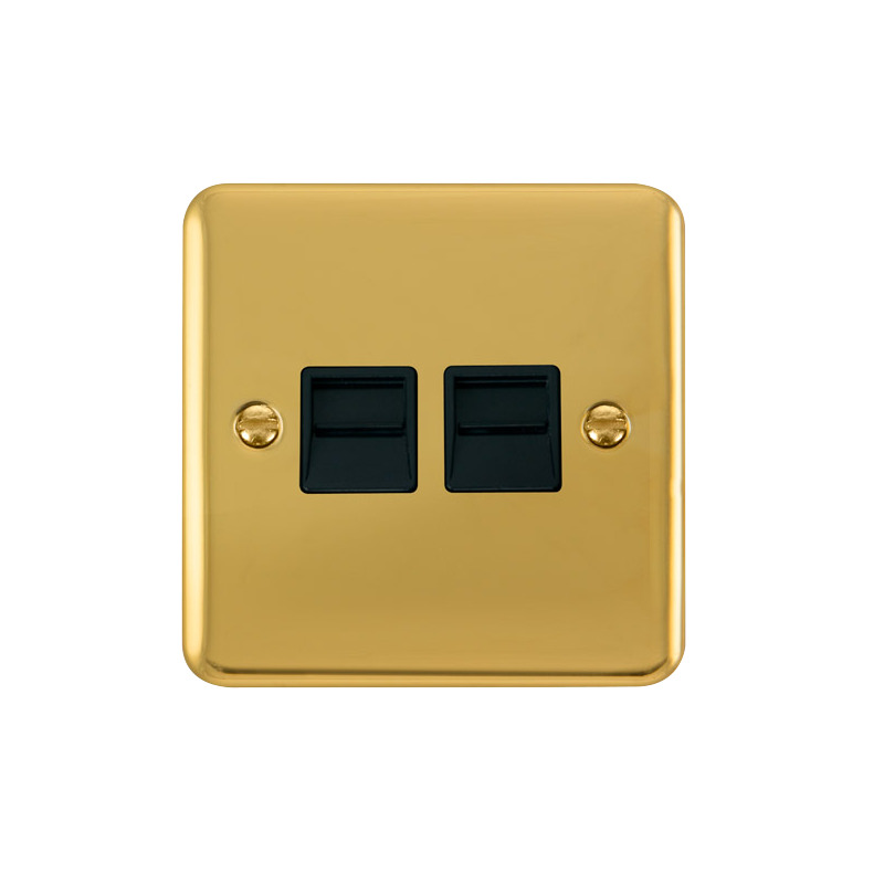 Click Deco Plus Twin Telephone Outlet (Secondary) Polished Brass Black Inserts