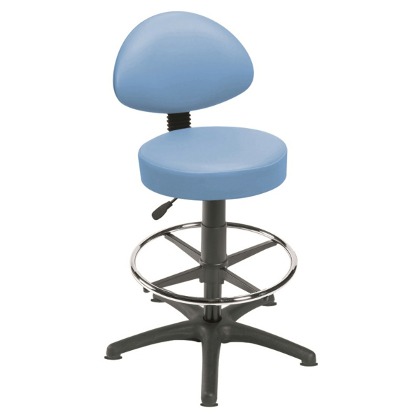 Gas Lift Examination Stool with Back Rest, Glides and Foot Ring - Cool Blue