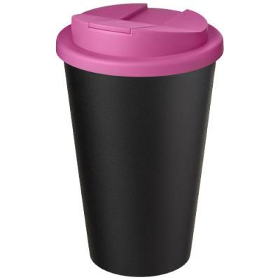 AMERICANO® ECO 350 ML RECYCLED TUMBLER with Spill-Proof Lid in Pink & Solid Black.