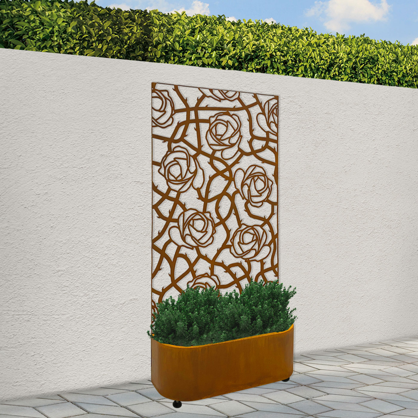 'Entangled' Garden Screen with Rounded Front Planter 