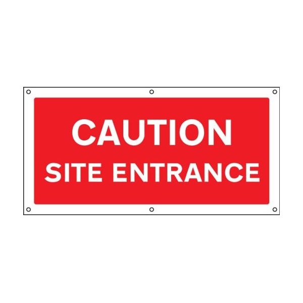 Caution Site Entrance - Banner with Eyelets