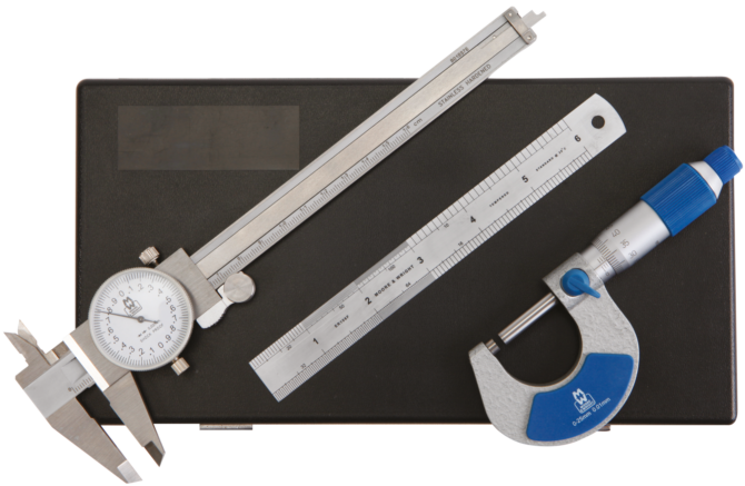 Moore & Wright Micrometer, Dial Caliper and Engineers' Rule Set