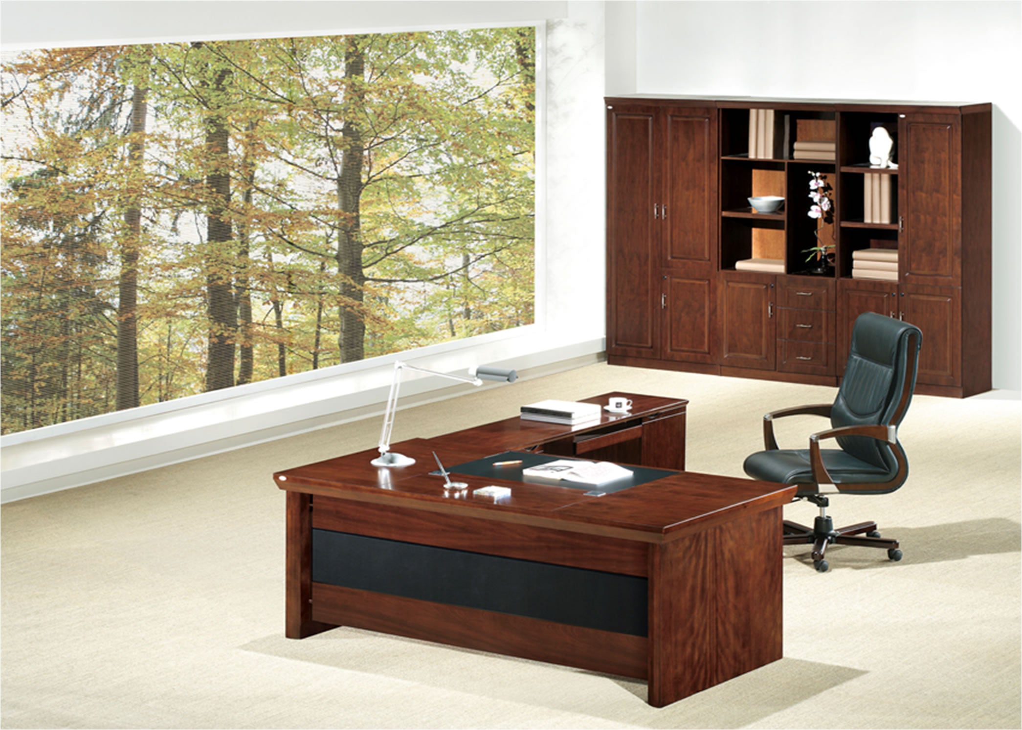 Real Walnut Veneer Executive Office Desk With Pedestal & Return - U57163-1600mm UK