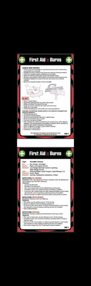 First aid burns 80x120mm pocket guide