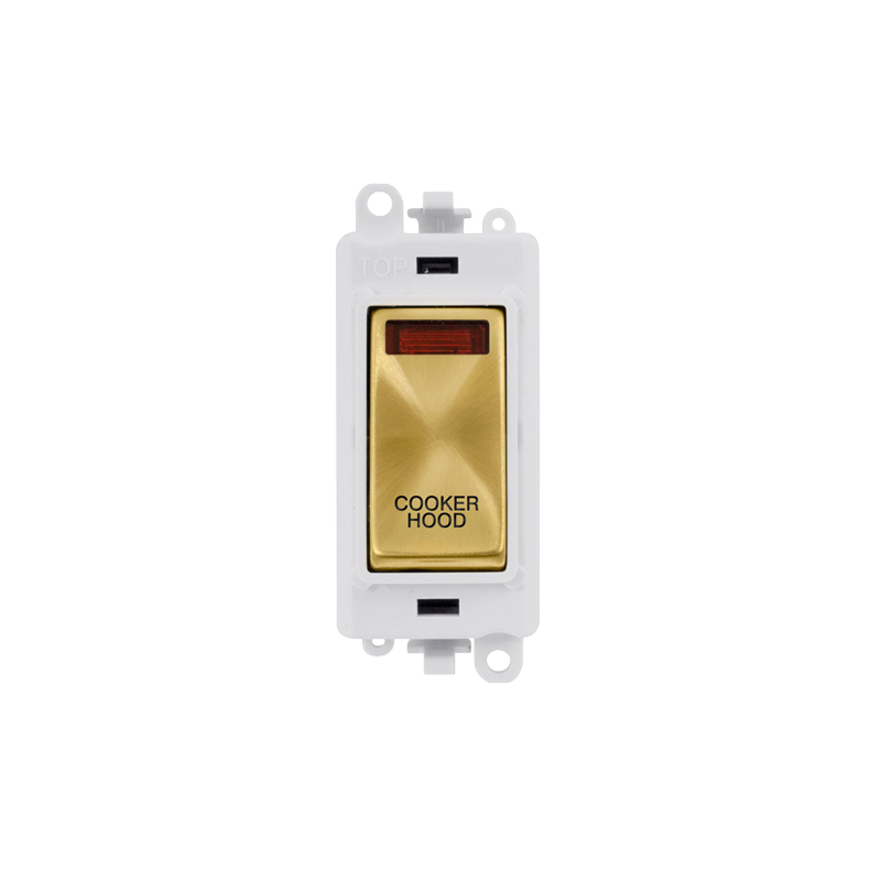 Click GridPro 20AX Satin Brass DP Switch Module with Neon Cooker Hood Insert Polar White