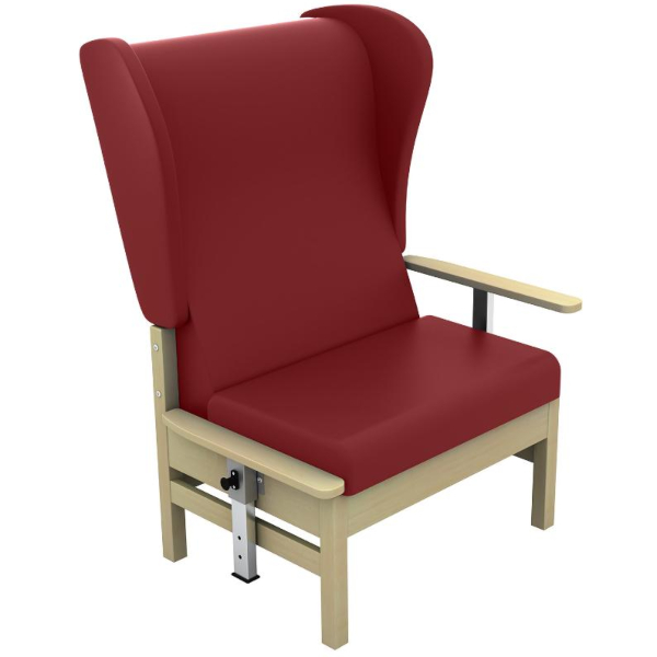 Atlas High Back Bariatric Arm Chair with Wings and Drop Arms - Red Wine