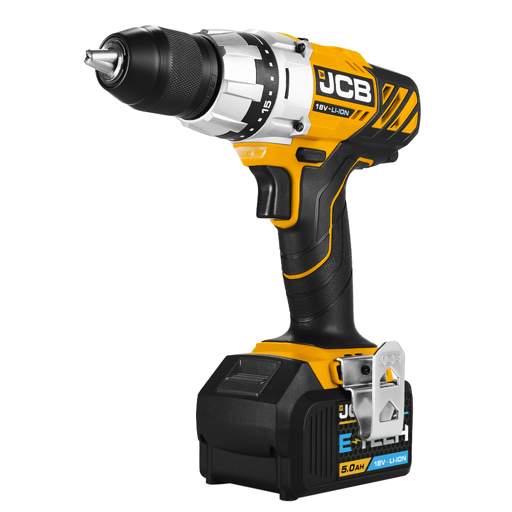 JCB 18V Cordless Drill Driver Li-Ion 2Ah-5Ah, 13mm 1/2″ Keyless Chuck 