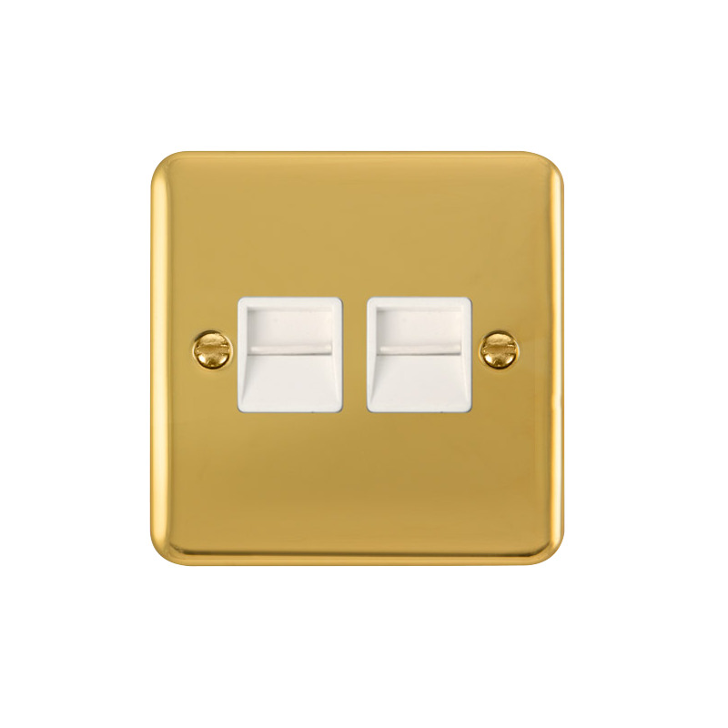 Click Deco Plus Twin Telephone Outlet (Secondary Polished Brass White Inserts