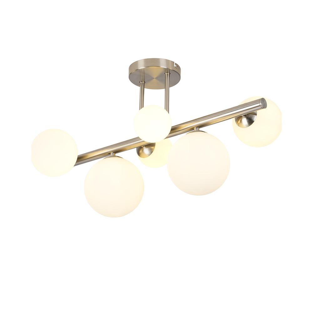 Luxuria Thorne Semi Flush Ceiling Light 6xG9 Satin Nickel Opal Glass