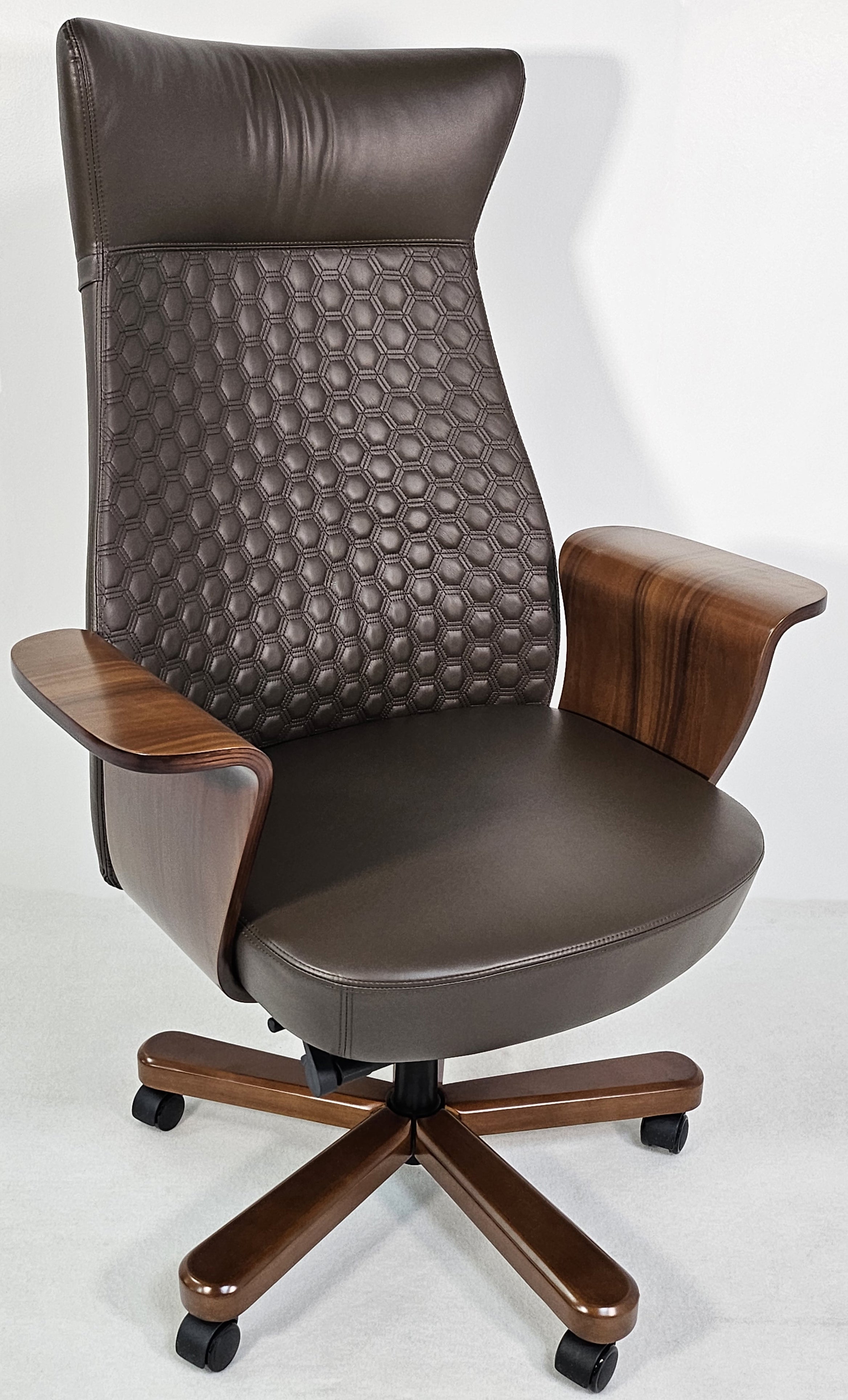 Suppliers Of Modern Genuine Brown Leather High Back Office Chair with Hexagonal Design -  6084HL UK