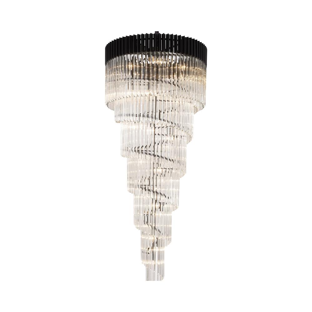 Luxuria Osiris 90cm Pendant Round 7 Layer Spiral 31 Light E14 Matt Black / Clear Sculpted Glass