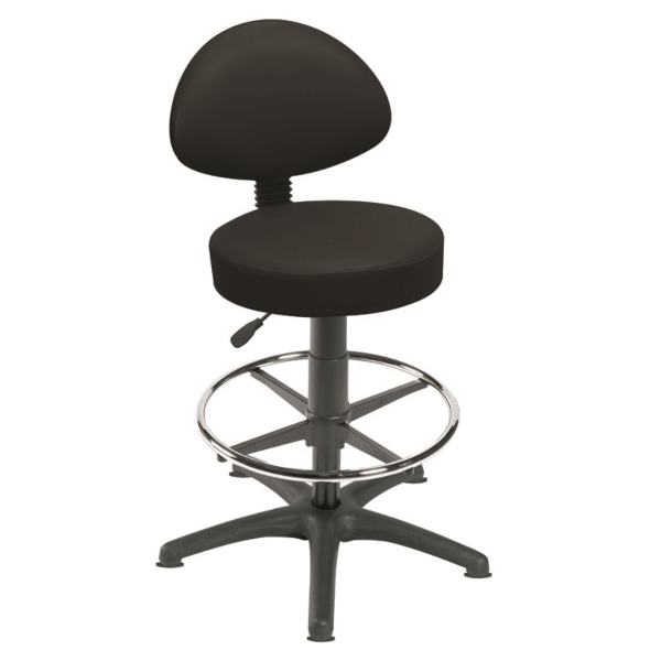 Gas Lift Examination Stool with Back Rest, Glides and Foot Ring - Black